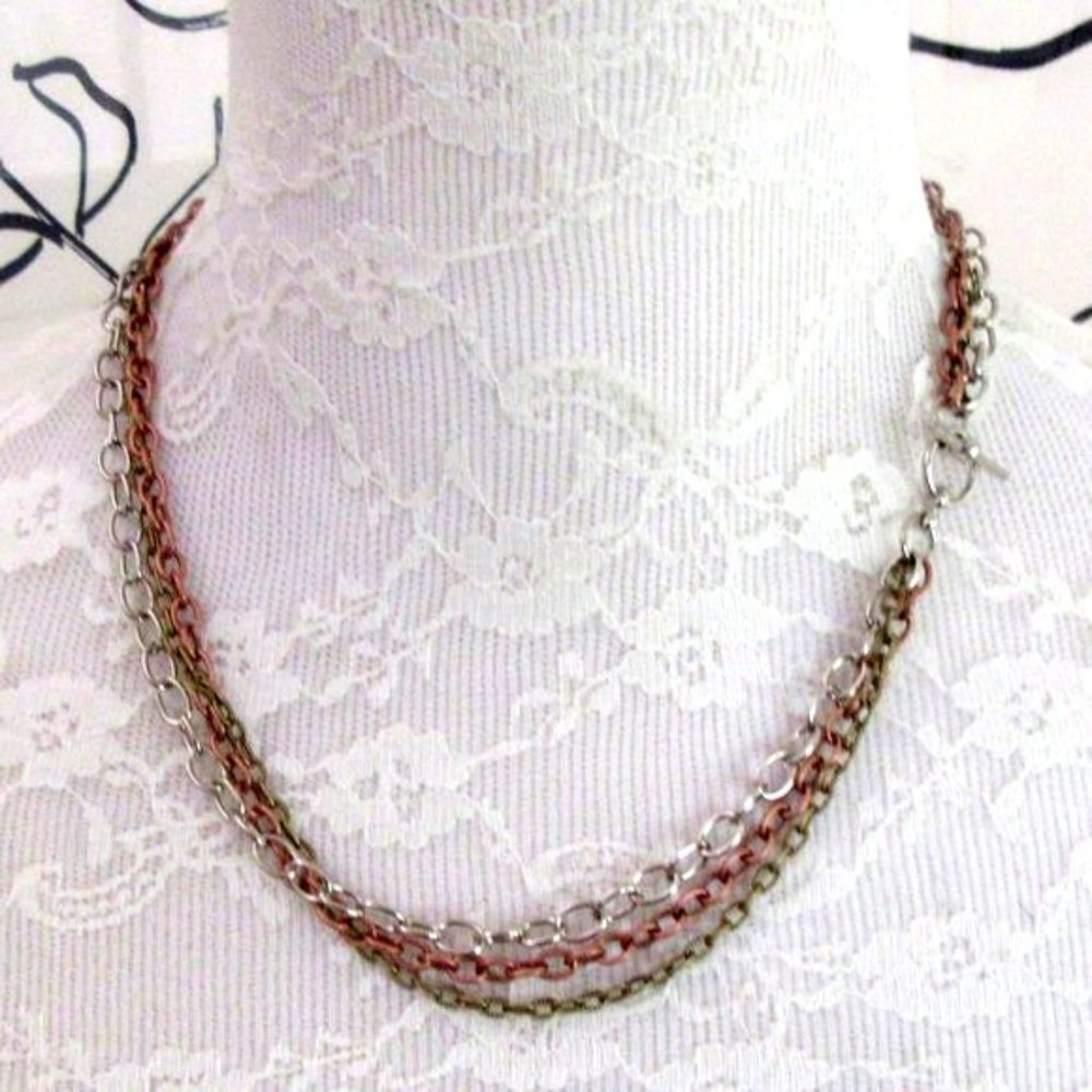 Mixed metal 3 chain choker - copper silver brass